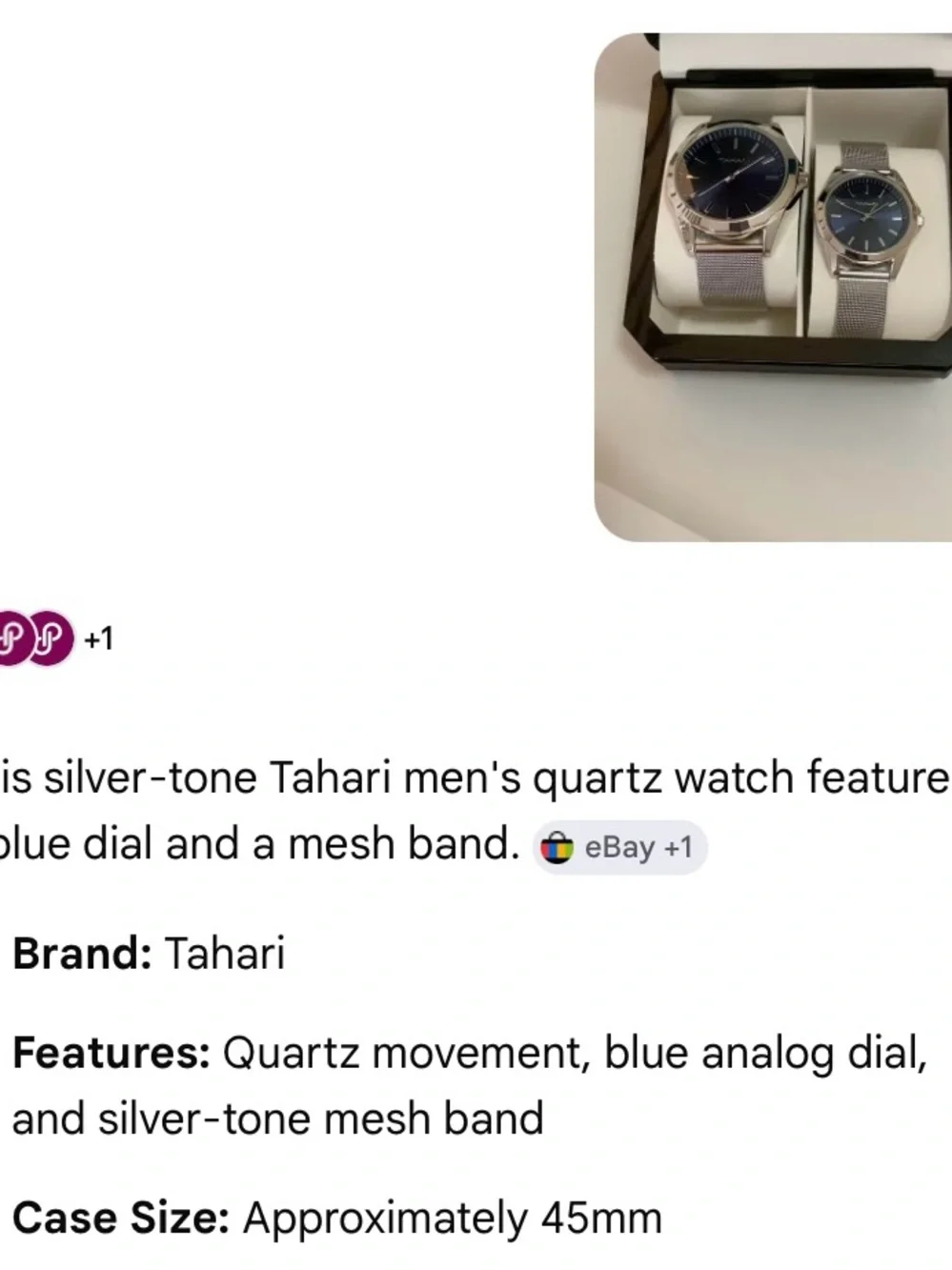 Tahari Silver Mesh Strap Watch with Blue Dial